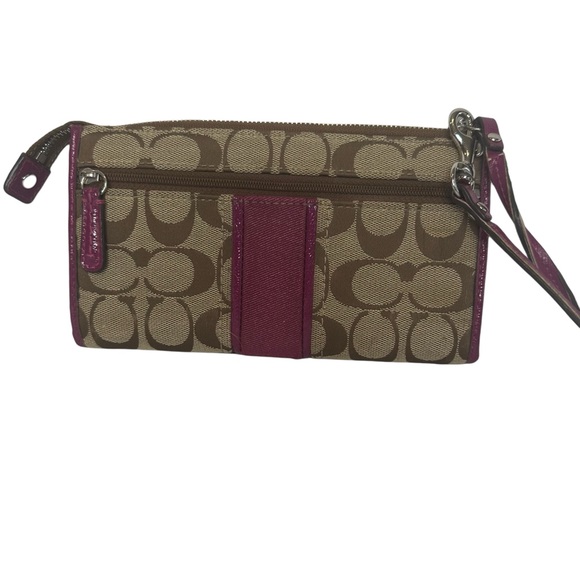 Coach Khaki & Bright Magenta Daisy Outline Signature Mia Tote Bag & Wallet - Picture 14 of 16